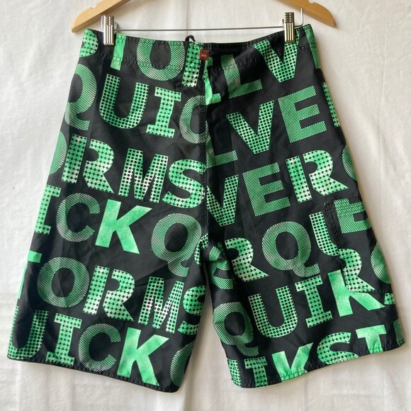 Vtg Quiksilver STORM Swim Trunks Mens Size 32 Green Black Logo Board Shorts - Picture 4 of 14